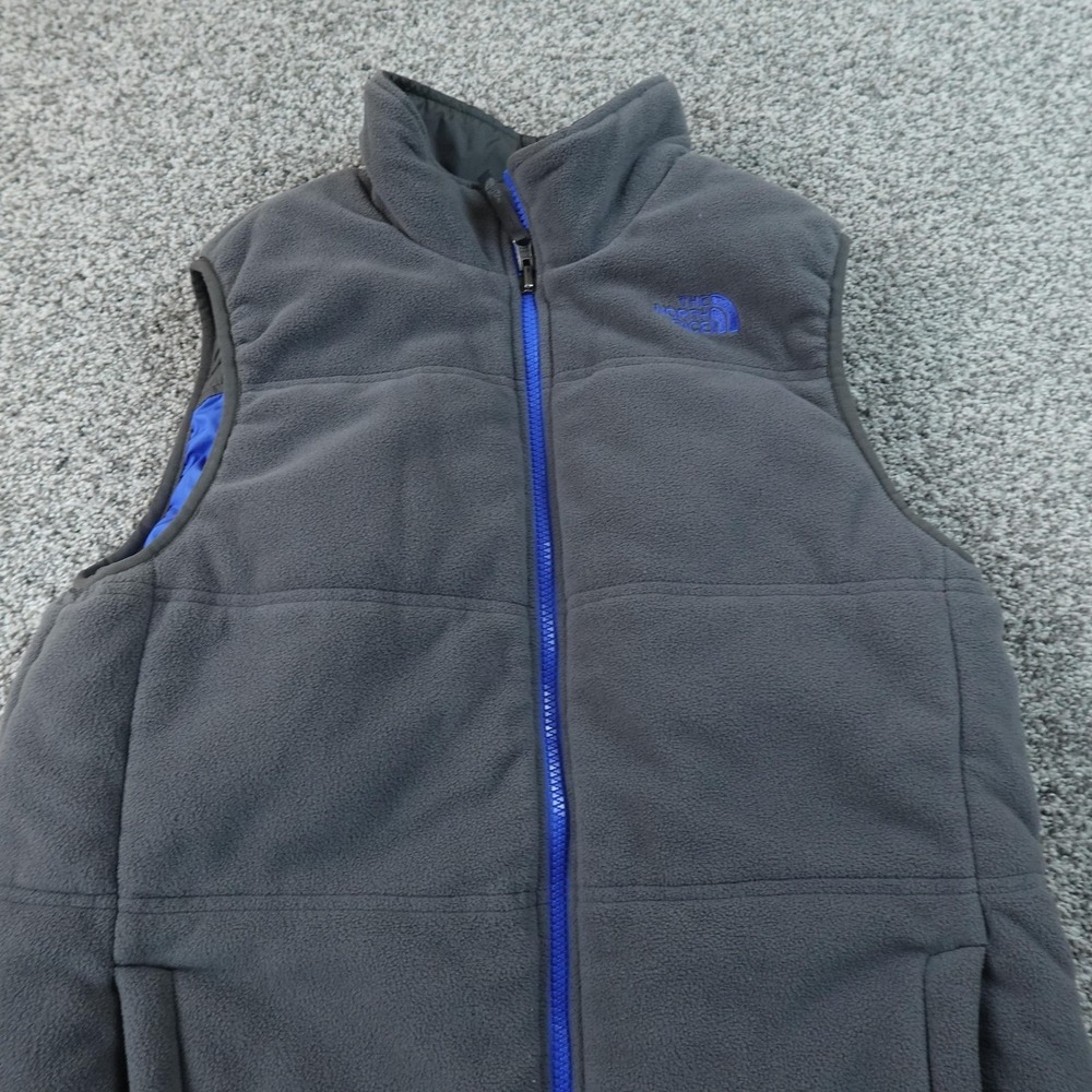 North Face Vest Mens S Gray Fleece Full Zip Quilted Insulated Outdoor Hiking Top